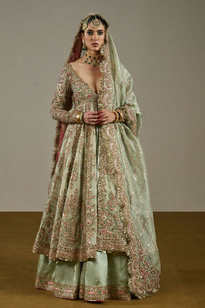 hussain rehar green dress Hussain Rehar | ' A green karandi ensemble elevated with delicate embroidery on the shirt for refined texture. Paired with a matching